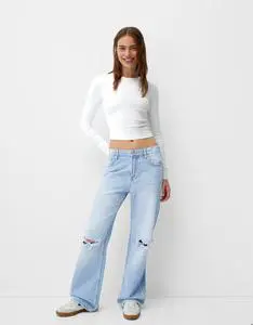 Women Denim Collection Ice Blue Denim Wide Let Jeans Pant Vintage High Waist Wide Leg Jeans Denim Wide Leg Pants Women's