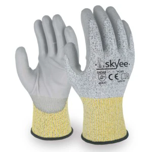 SKYEE General Purpose Gray HPPE PU Palm Coated Cotton Anti-cut Wear Resistant Safety Work Construction Gloves for Slaughtering