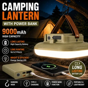 2026 Hot Selling 9000mAh Rechargeable LED Camping Lantern With Power Bank IP65 Waterproof Dimmable Hanging Hook Emergency Light