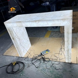 Custom Natural White Crystal Translucent Stone Led Lighting Illuminated Stone Bar Counter