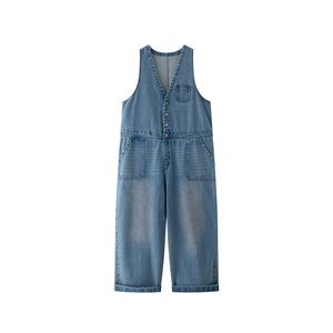 Autumn New Japanese Fashionable Age Reducing Dark Washed Denim Overalls Women Loose Crisp Casual Pants Button Pockets Jumpsuit