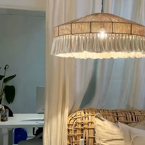 Bohemian Vintage Hemp Rope Tassel LED E27 Pendant Light Hotel Restaurant Home Decorative Hanging Lamp