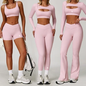 Custom Logo Women's 5 Piece Workout Sets High Quality Athleisure Wear Yoga Outfit Fitness Yoga Wear For Women