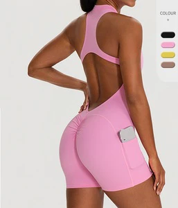 Women's Gym Jumpsuit Zip Sports Bodysuits With Pocket One Piece Workout Romper Activewear Yoga Jumpsuits