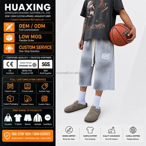 Bulk Y2K Men Baggy Shorts Grey Graphic Aesthetic Wide Leg Raw Edge Capri 3/4 Heavy Fleece Streetwear Grunge Retro OEM