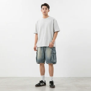 Men's Summer Casual Denim Shorts Loose Side Large Pocket Mid Waist Boyfriend Jeans Breathable Zippers Woven Streetwear Hip Hop