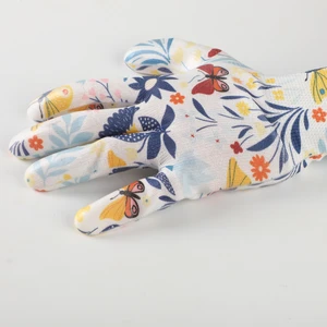 Heavy Duty Anti-Cut Gardening Gloves White Pattern Sandy Nitrile Coated Safety Gloves with Cut Proof Inner Lining