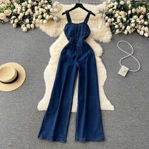 Casual Denim Long Jumpsuits Summer High Waist Vintage Jump Suits Ladies Retro Overalls One Piece Wholesale