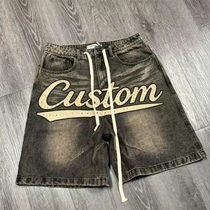 High Heavy Quality Rhinestone Denim Shorts Distressed Summer Streetwear Denim Shorts for Men Custom Men's Baggy Denim Shorts