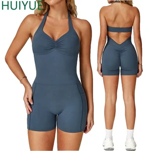 Customized Women's Gym Fitness Sports Backless Short Jumpsuit Sports Running Fitness Jumpsuit