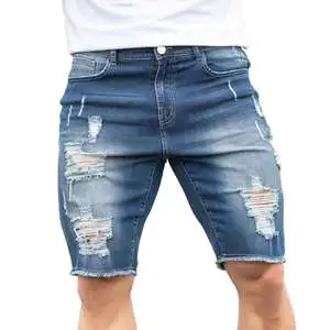 New High Quality Casual Men's Jeans Shorts Short Knee Cotton Washed Denim Shorts Distressed Edge Denim Jeans Shorts For Men