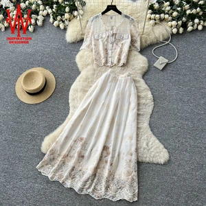 Two-piece-set Printed Short Sleeve Embroidery Two Piece Set Simple Casual Waist Slimming Anti Aging Women S Suit