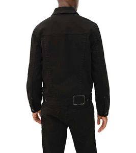 High Quality Men's Black Denim Jacket Slim Fit Turn-down Collar Washed Cotton Casual Autumn Style Single Button Back Logo