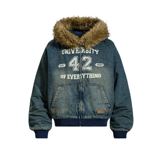 Wholesale Men's New Winter Denim Jacket Spandex/Cotton Breathable High Street Motorcycle Coat Solid Digital Jean Medium Wash