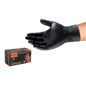 Double Sided Pure Nitrile diamond Pattern Disposable Safety Gloves for Safety protection Black and Orange Thick Edition