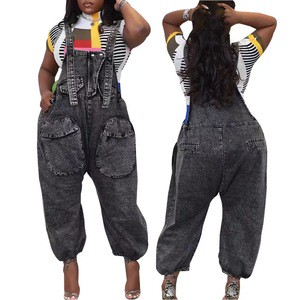 2024 Summer New Women's Casual Fashion Wide-Leg Denim Overalls & Jumpsuits Solid Color Loose & Loose Polyester Cotton