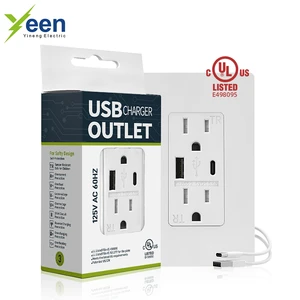 Yineng 5.0A USB Type-C Wall Socket For 15A Receptacle Copper Charging Power Outlet With Dual Type-C & Ports Screwless Wallplate