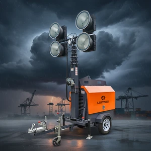 Atlas-Copco Design Portable LED Lighting Tower 5000m² Coverage Low Fuel Consumption Motor 7.5m Mast Silent Operation