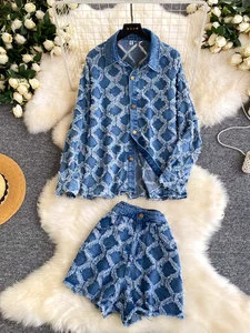 Heavy Industry Denim Two-Piece Women's New Style Turn-down Collar Jacket and Skirt Set
