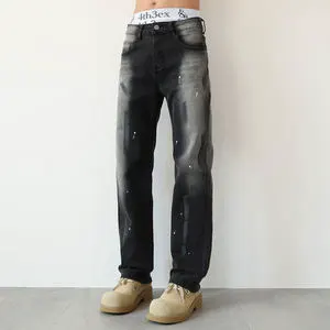 XZ1937/Men's Straight-leg Denim Jeans Black Gray Stonewashed Vintage Retro Style Winter Trousers 2025 New
