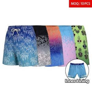High Quality Quick Dry Printed Swim Trunks Fashion Outdoor Surfing Shorts Custom Wholesale Men's 150GSM Beach Shorts With Liner