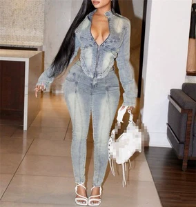 M8595-spring 2025 Womens Clothing Denim Jean Set for Women Jacket and Pants 2 Piece Set Women