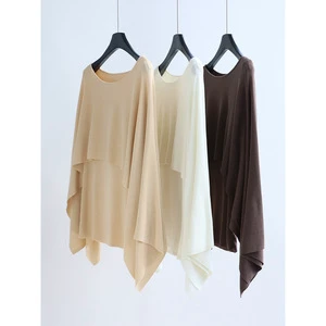 26 Spring Lyocell Knit Thin Sweater Faux Two-Piece Cape-Style Round Neck Pullover Casual French Style Top For Women