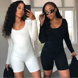 2026 Short Sport Solid Color Casual Long Sleeve Jumpsuit for Women Clothing