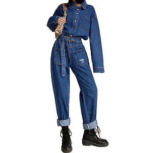 OEM SERVICE Denim Overalls Casual Loose High Waist Royal Blue Winter Jumpsuit Women New Fall 2023 Arrivals
