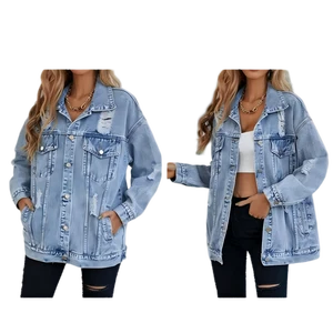 Women's New Oversized Quilted Denim Jacket Boyfriend Solid Pattern Cotton Autumn Winter Spring Button Closure