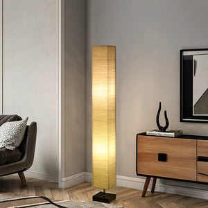 Contemporary Home Hotel Decoration White Wrinkled Paper Lampshade Black Base LED Corner Square Standing Floor Lamp