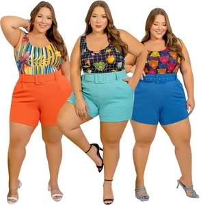 2022 New Arrivals Summer Women Clothing Plus Size Floral Print Sleeveless Beach Swimwear Shorts Plus Size Women's Sets