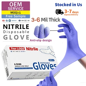 For Waterproof Oil-Resistant Latex Powder-Free Food-Safe Lightly-Textured Industrial-Grade Disposable Purple Nitrile Gloves