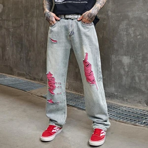 Men's Ripped Jeans, Summer Thin-style New Arrivals, Loose Straight-leg Casual Pants for Men Denim Trousers