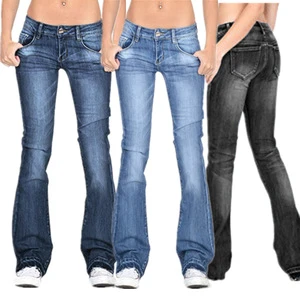 Women's Jeans Skinny Flared Solid Color Low Waist Jeans Denim Stretch Bottom Flare Pants Trousers
