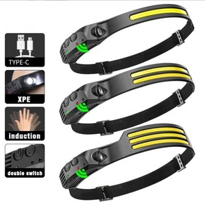 USB-C Rechargeable COB Headlamp With Motion Sensor XPE Spotlight Silicone Headband Hands Free Head Light For Camping Hiking