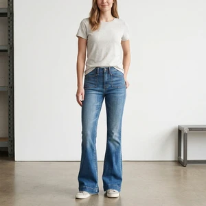 Women's High-Waisted Flared Blue Stretchy Denim Jeans 5-Pocket Style Comfortable Western Fitted Ankle Boots Stylish