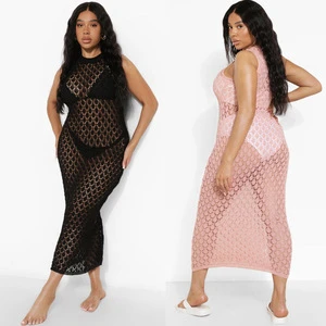 Women Hollow Out Beach Wear Cover up Swimwear Bikini Beach Vest Dress Knitted Cover up Beachwear