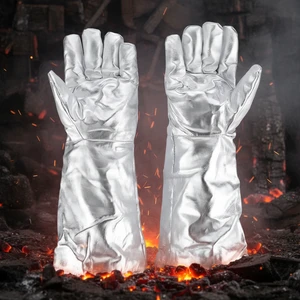 45CM Long Resisting 1000 Degree Centigrade Radiant Heat Glossy Aluminum Color Safety Work Heat Protective Aluminized Gloves