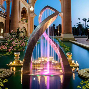 Modern Kinetic Fountain Sculpture With Dynamic LED Water Curtain/Mirror Polished Stainless Steel