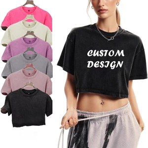 High Quality Custom Logo 230gsm 100% Cotton Casual Loose Fit Oversized Washed Crop Top T-shirt Women's Boxy Cropped T Shirt