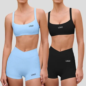 New Arrival Women's Solid Sports Bra Buttery Soft Fitness Workout Shorts With Removable Pad Custom Logo Sexy Shockproof Bra Sets