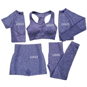 5pcs Seamless Yoga Set Nylon Workout Long Sleeve/short Crop Top Sports Bra High Waist Yoga Short Gym Leggings Suits