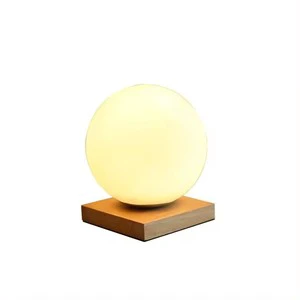 15/20/25cm Simple Glass Night Lighting Desk Bedroom Bed Decoration Ball Wooden Small Round Desk Lamps Home Decor