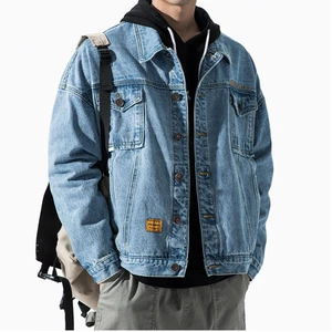 Hot Autumn Men's Embroider Black Denim Jacket High Quality Loose Fashion Jean Jackets