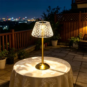 Rechargeable Crystal Glass LED Table Lamp Brass Base Touch Dimmable Wireless Bedside Lamp Home Hotel Cafe Decor