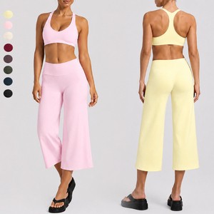 SHINBENE Moisture Wicking Racerback Sports Bra Slim Straight Capri Yoga Pants 2Pcs Fitness Gym Pilates Training Active Suit