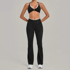 JAC22 TZ8081 Women's Yoga Summer Sports Two-piece Set Solid Spandex/Polyester Yoga Set