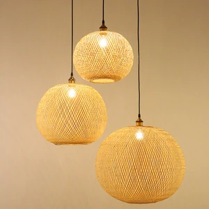Bamboo Woven Round Spherical Chandelier E27 Base Bamboo Pendant Light