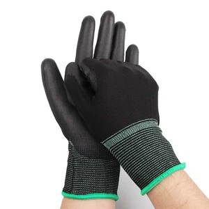 High Quality Black Nylon Knitted Safety Work Gloves Flexible Powder Free PU Coated Polyester Hand Gloves for General Purpose